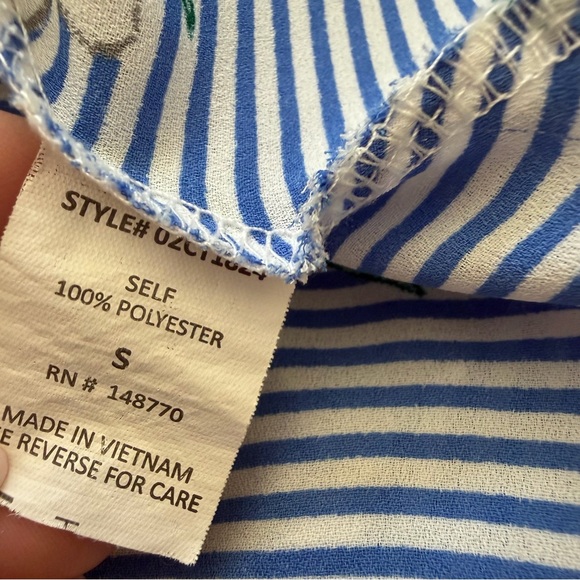 Sienna Sky Blue Stripe Floral Wrap Blouse Small Peplum Tie Waist Top - Picture 8 of 8